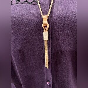 New Nicole Miller Two Strand Gold Necklace with Pave Bling Tassel Necklace N294